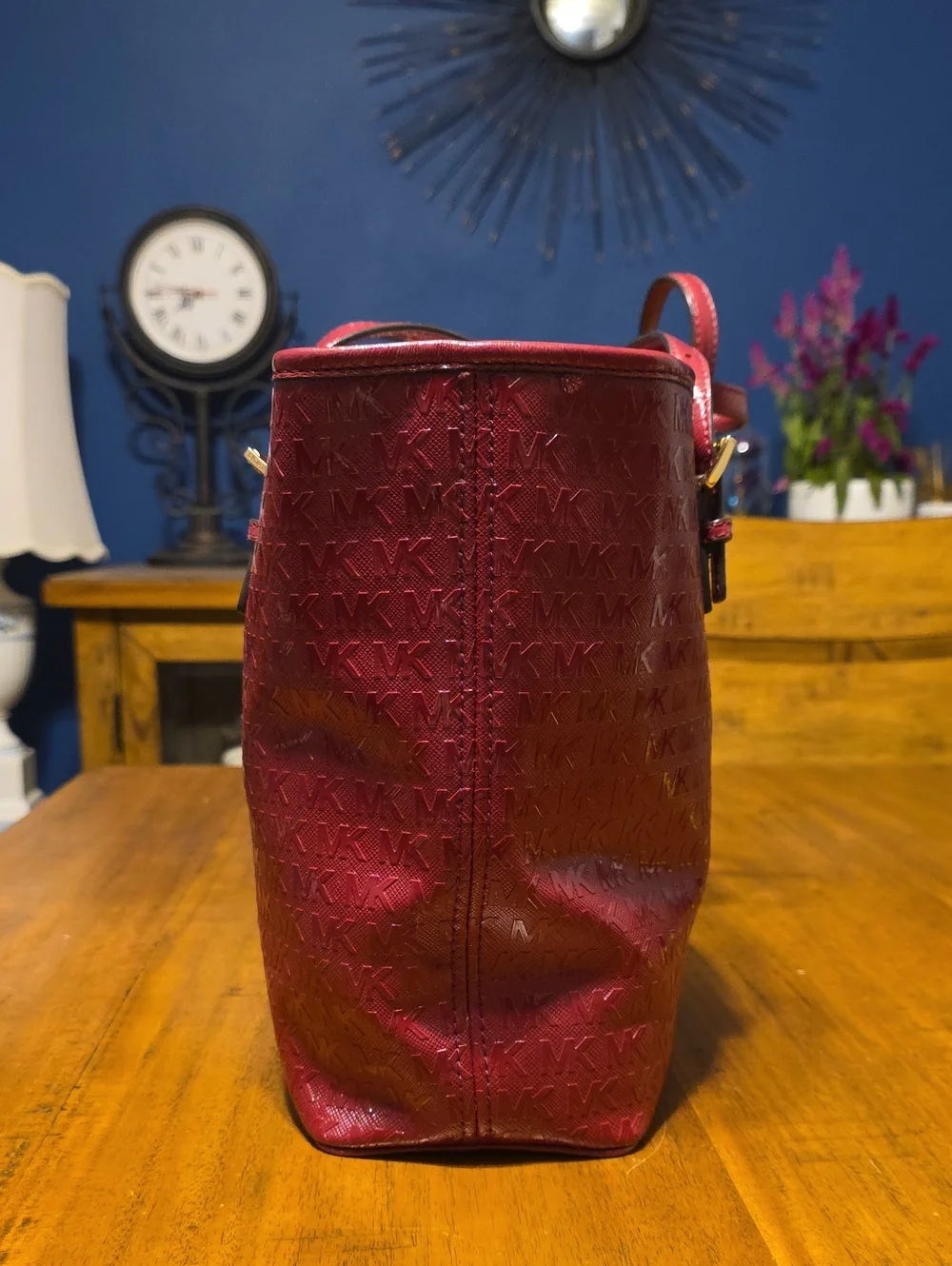 Michael Kors Burgundy Jet Set Charm Tote Bag